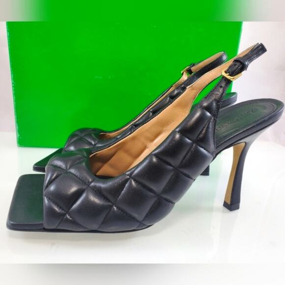 NWT$1,250 Bottega Veneta Black Quilted Padded Slingback Heeled Sandals Sz 8.5 - Picture 7 of 16